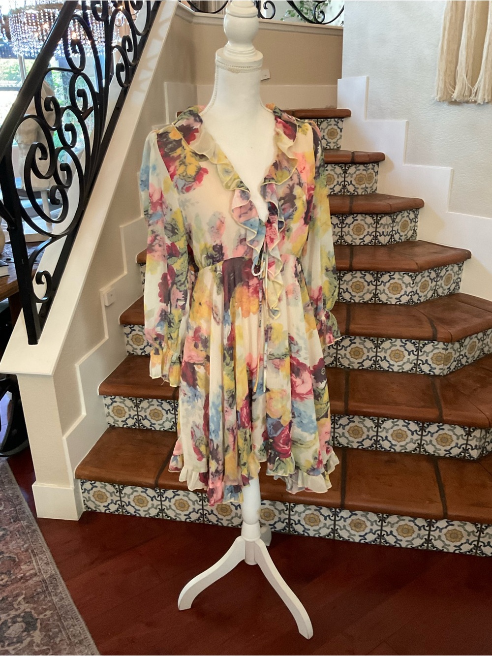 O.P.t Floral  Ruffle Tie-Front Mini Dress in Multicolor
